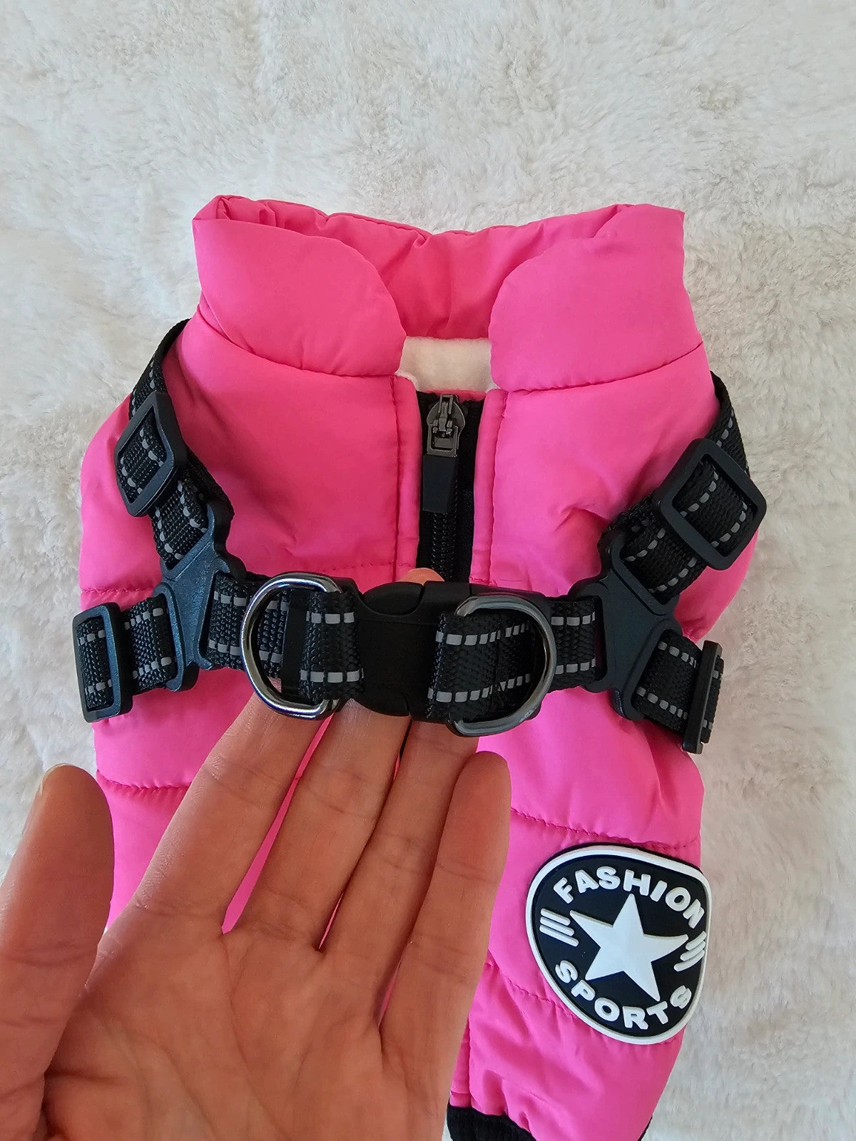 Fashion Sport small dog jacket with harness outdoor winter coat puppy dog vest pink small