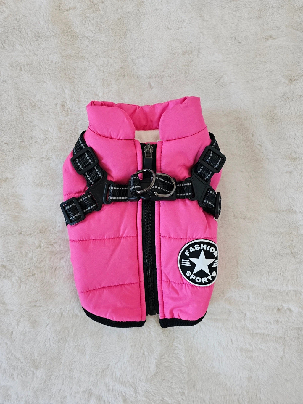 Fashion Sport small dog jacket with harness outdoor winter coat puppy dog vest pink small