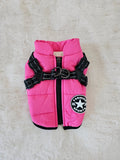 Fashion Sport small dog jacket with harness outdoor winter coat puppy dog vest pink small