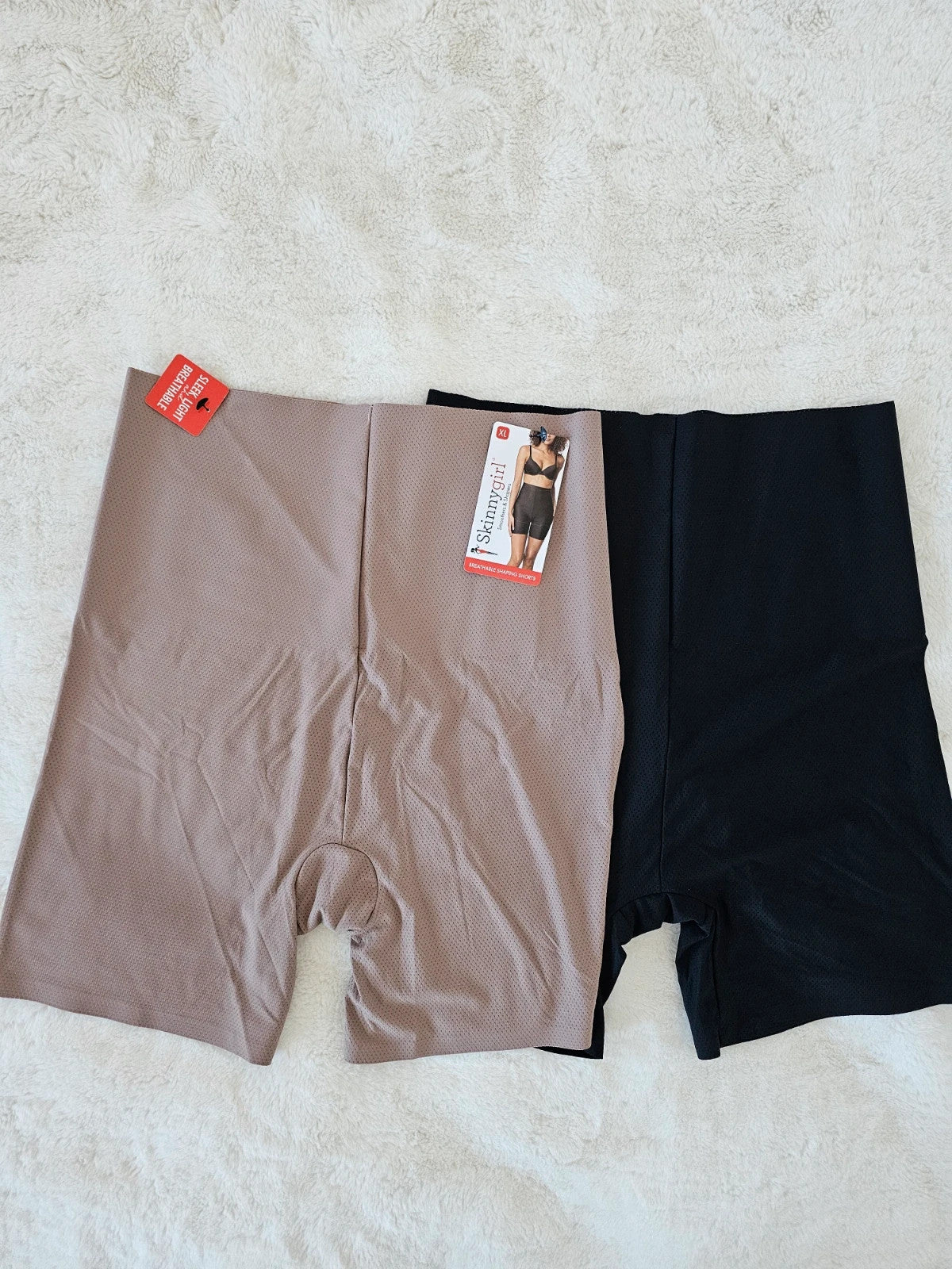 Skinnygirl women 2pcs breathable shaping shorts tummy tight slimmer high waist beige/black XL/14