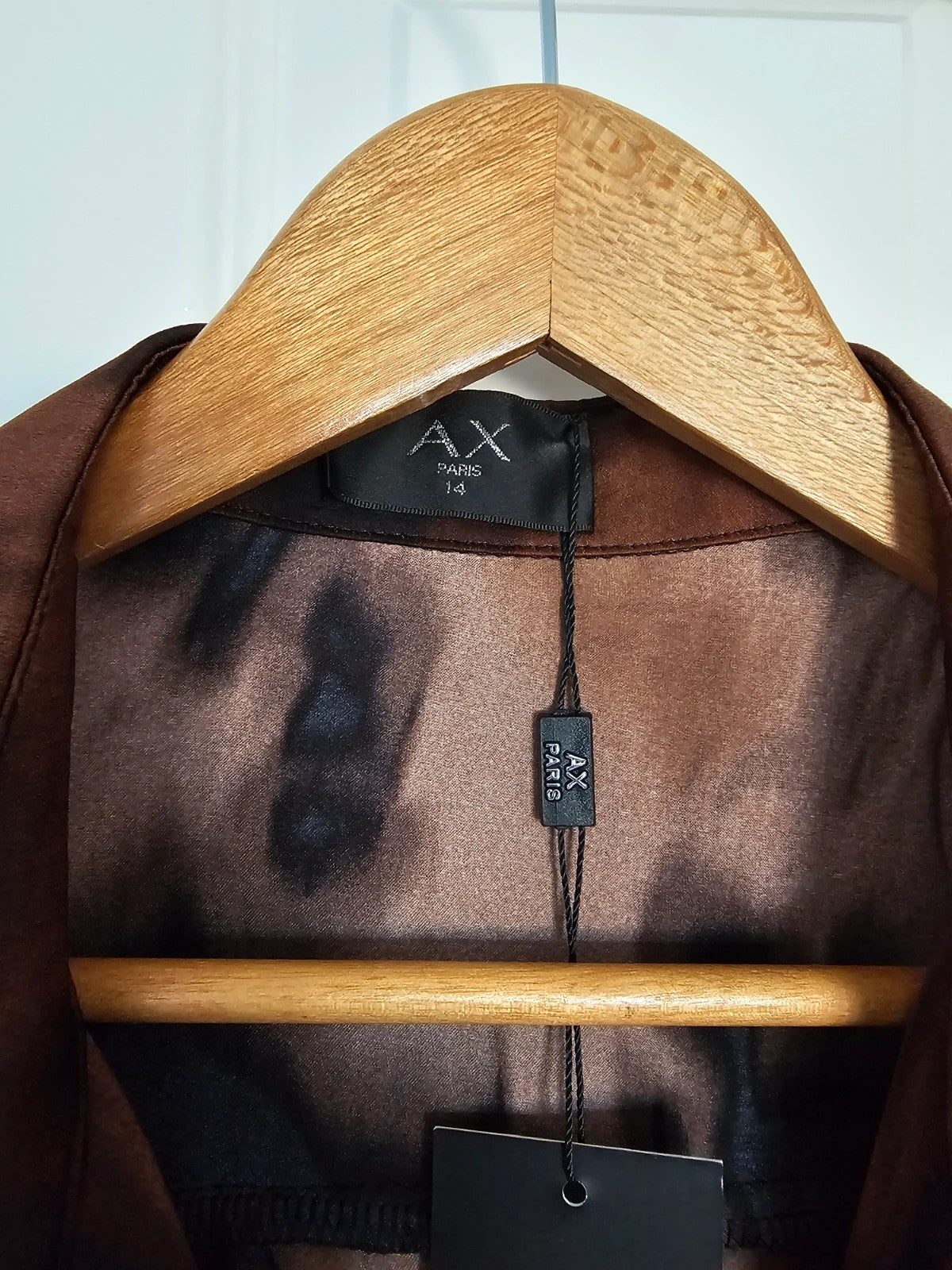 AX Paris Women Brown & Black Smudge Print Wrap Shirt Mini Dress 3/4 Sleeves Silk Feel XL/14