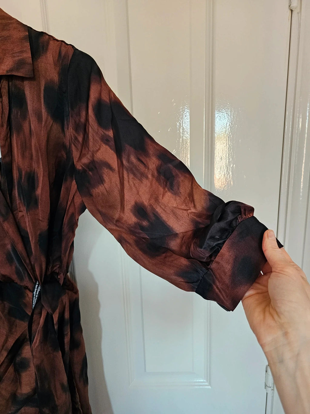 AX Paris Women Brown & Black Smudge Print Wrap Shirt Mini Dress 3/4 Sleeves Silk Feel XL/14