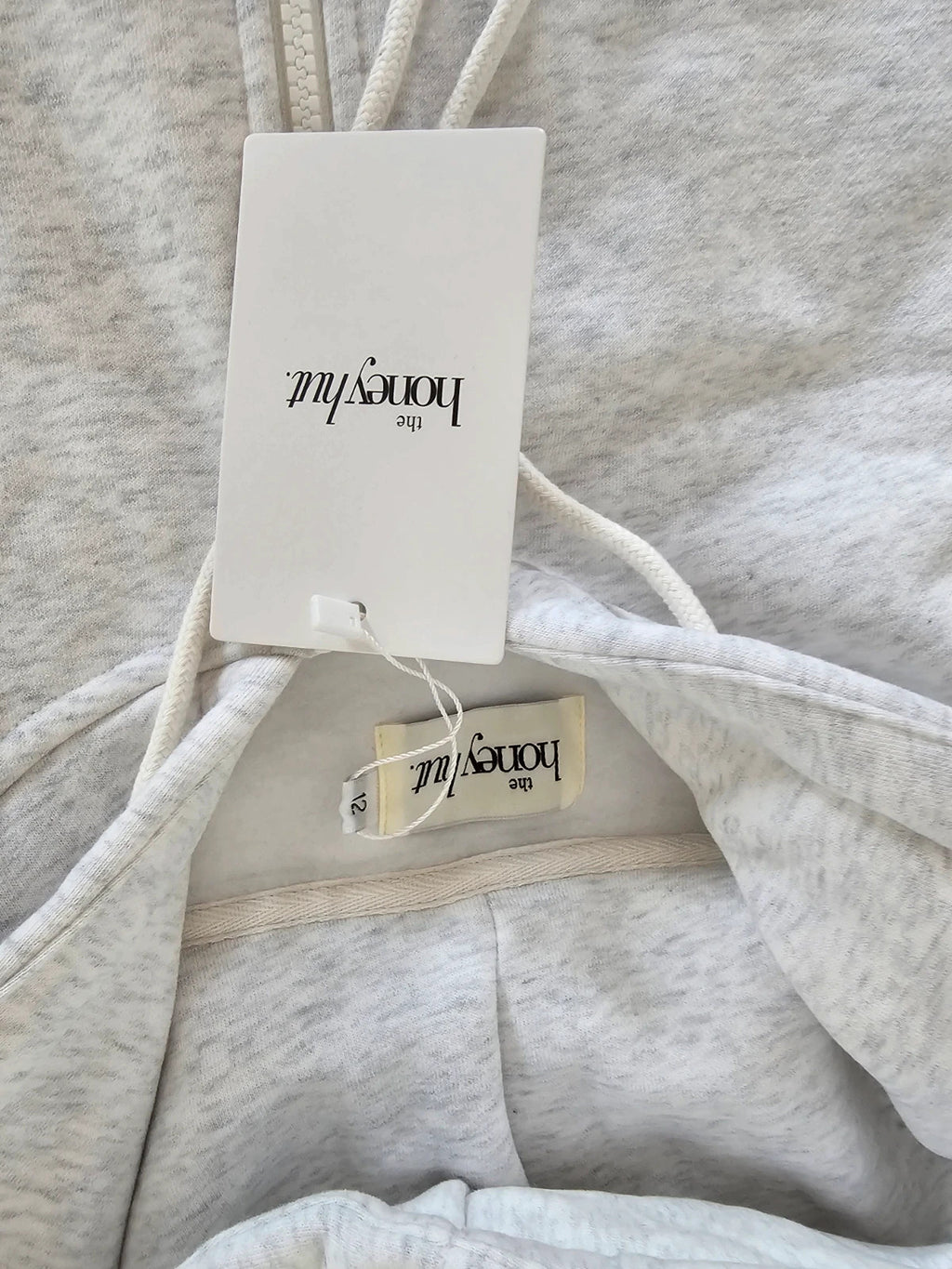 The honey hut Women Graphic Rhinestone Zip Jacket Hoodie Cotton Mix Marl Grey Cherry UK12