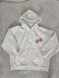 The honey hut Women Graphic Rhinestone Zip Jacket Hoodie Cotton Mix Marl Grey Cherry UK12