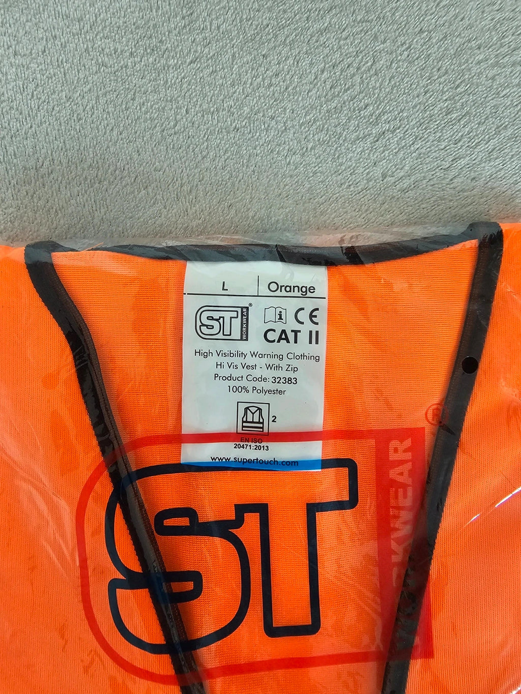 ST workwear men Hi-Vis safety vest waistcoat high visibility CAT II zipper orange L