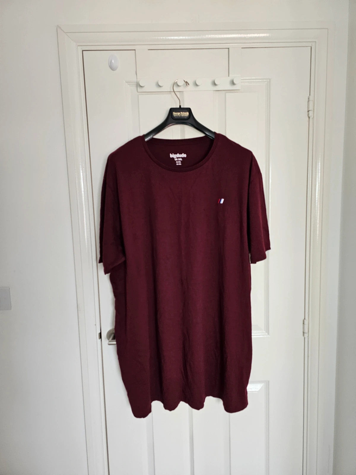 BigDude burgundy T-shirt with embroidered logo on front left chest, 100% cotton.