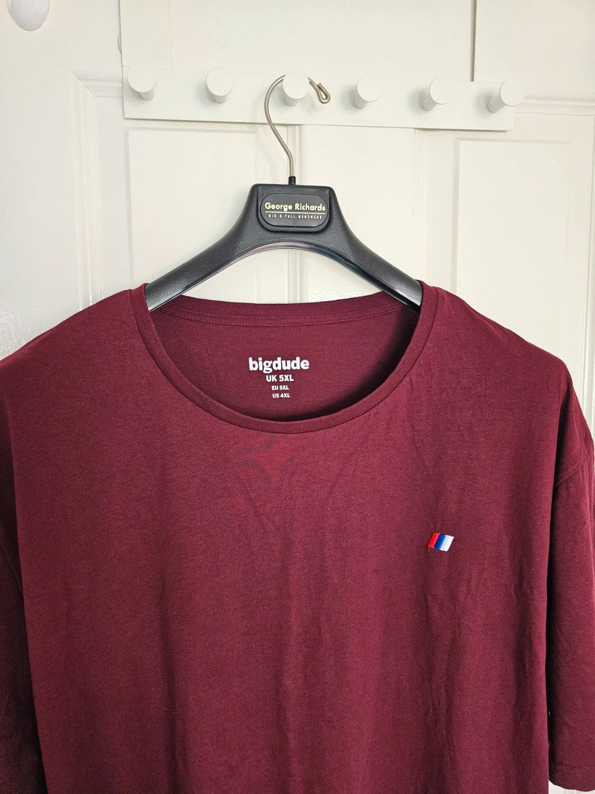 BigDude burgundy T-shirt with embroidered logo on front left chest, 100% cotton.
