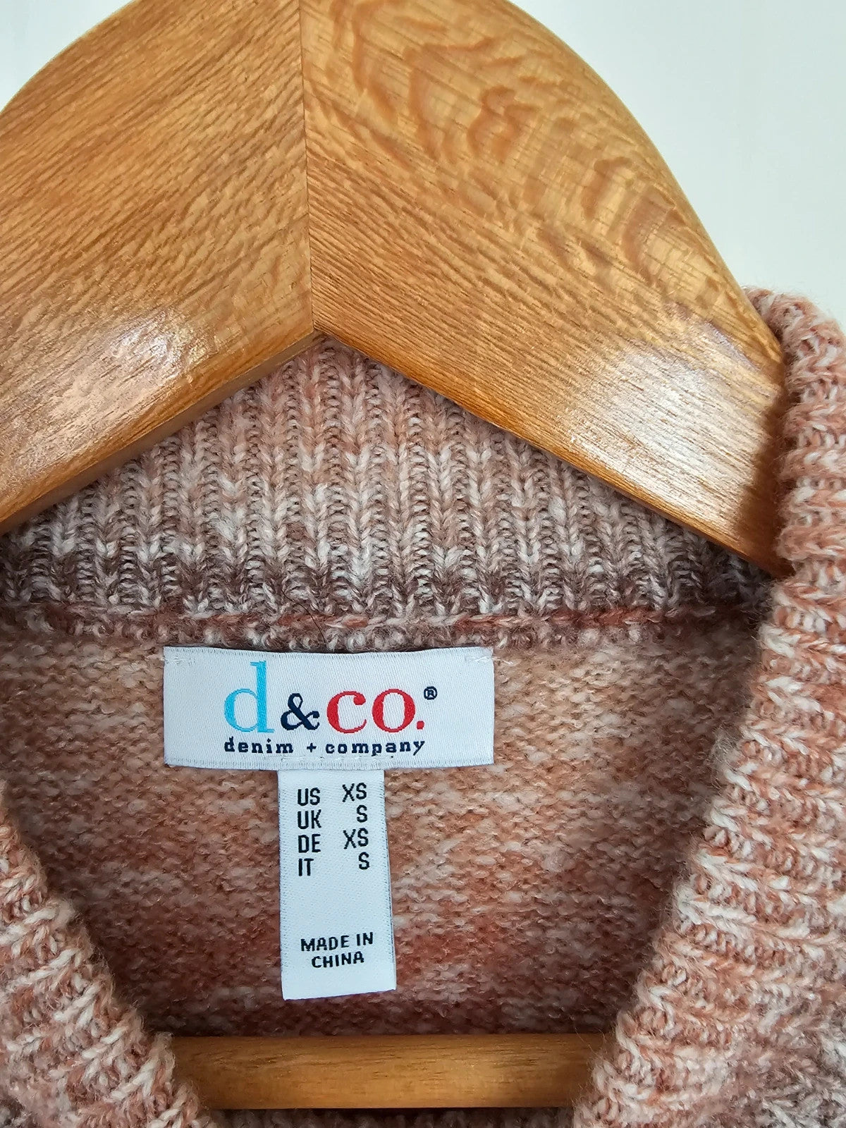 D&Co. brown chunky knit jumper with tonal stripes and mock neck design.