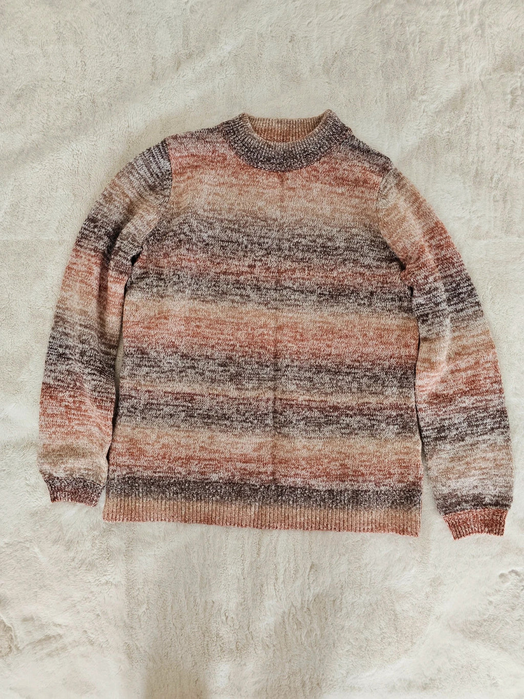 D&Co. chunky knit rust brown jumper mock neck tonal stripes soft material