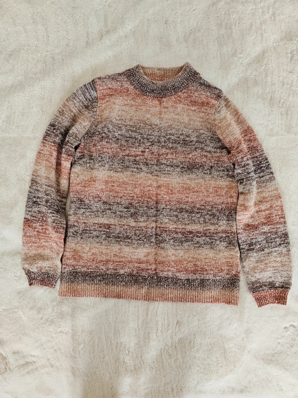 D&Co. chunky knit rust brown jumper mock neck tonal stripes soft material