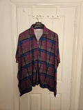 Carole Hochman purple and blue plaid poncho half-zip sweater with kangaroo pocket and batwing sleeves.