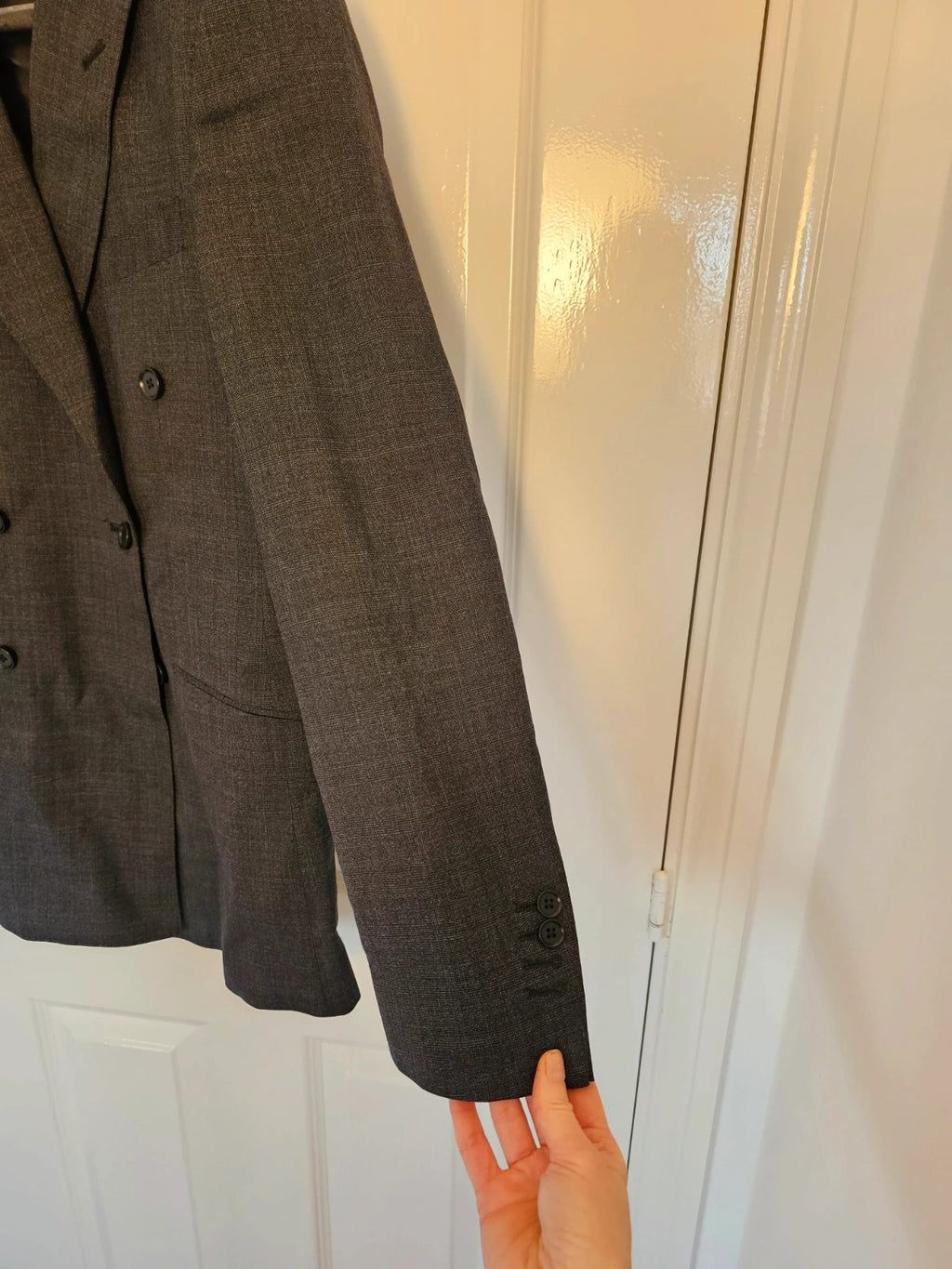 Hawes & Curtis grey blazer jacket peak lapel tonal POW check slim fit wool.