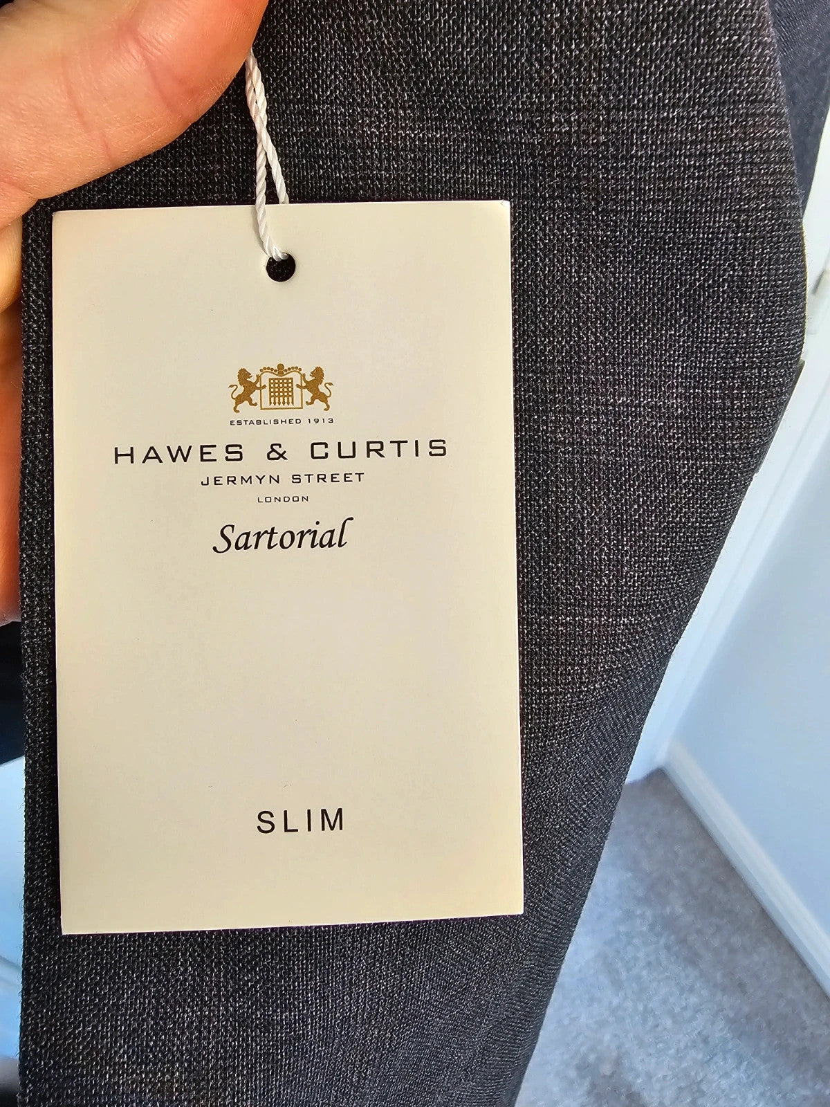 Hawes & Curtis grey blazer jacket peak lapel tonal POW check slim fit wool.