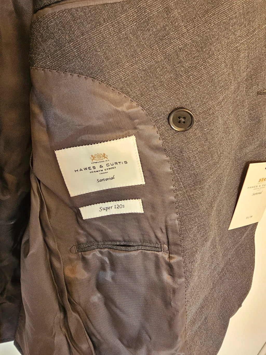Hawes & Curtis grey blazer jacket peak lapel tonal POW check slim fit wool.