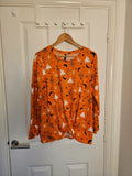 Hot Gift black and orange Halloween jumper with spider ghost skull print and twist hem.