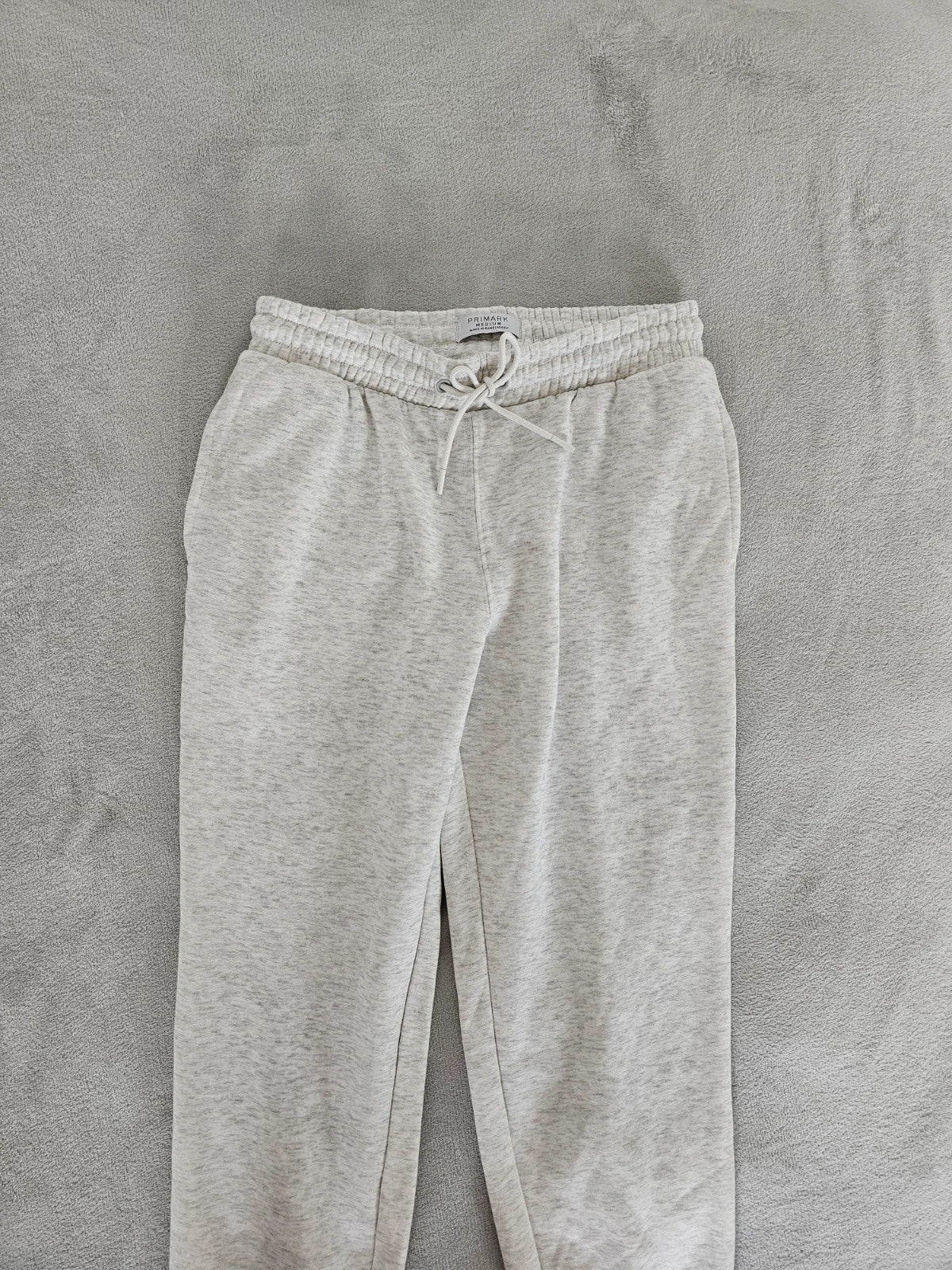 Primark grey and white joggers, regular fit, cotton blend, casual lounge style.