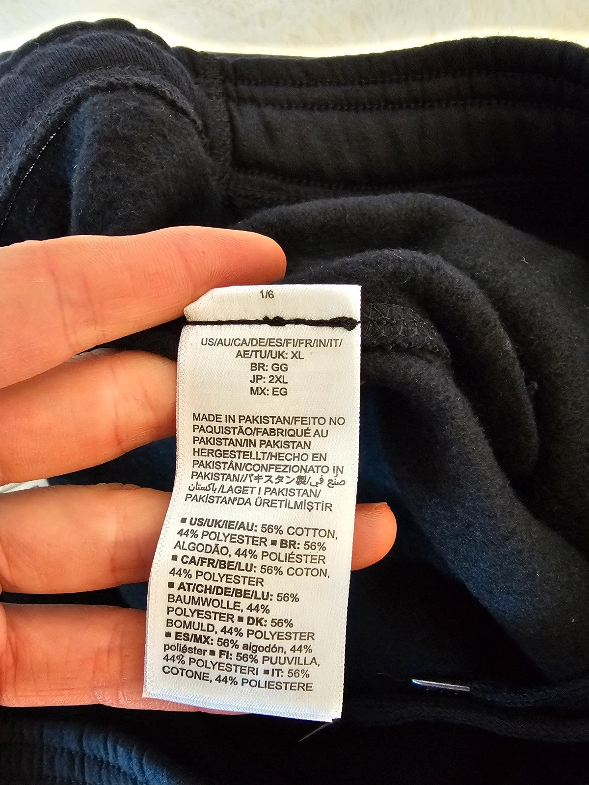 Amazon Essentials black joggers cotton blend with elastic waistband and side pockets.