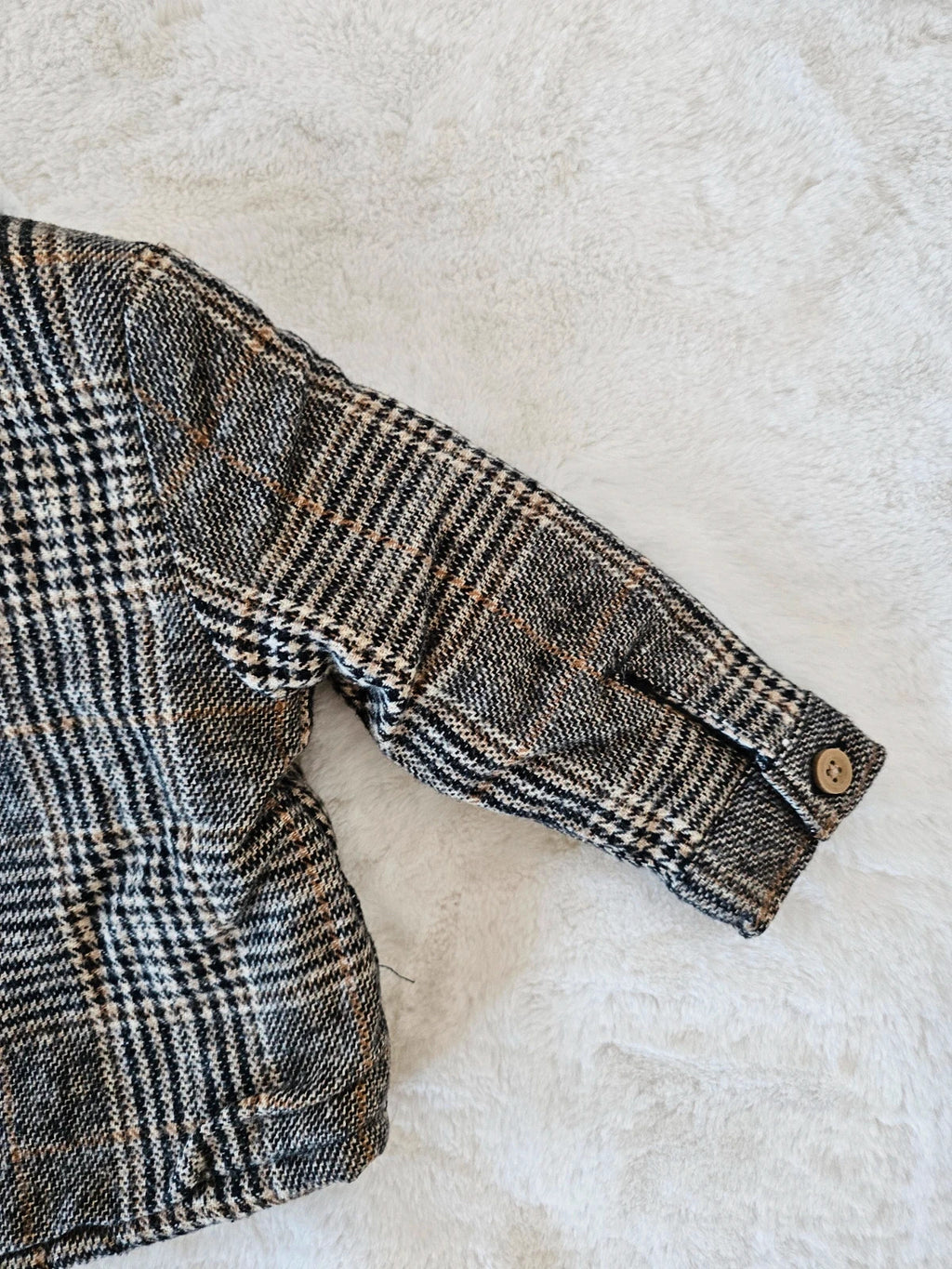 TU baby boys brown checked duffle coat cotton fleece material in excellent condition.
