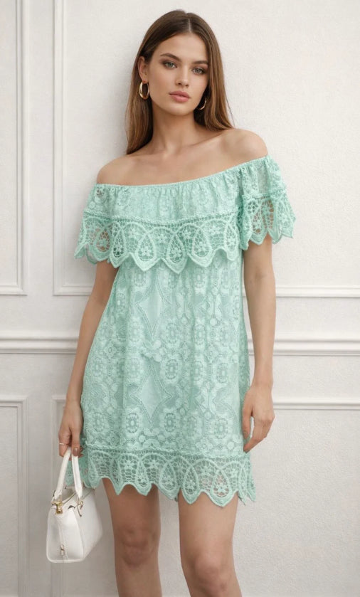 Lace Bardot Mini Dress