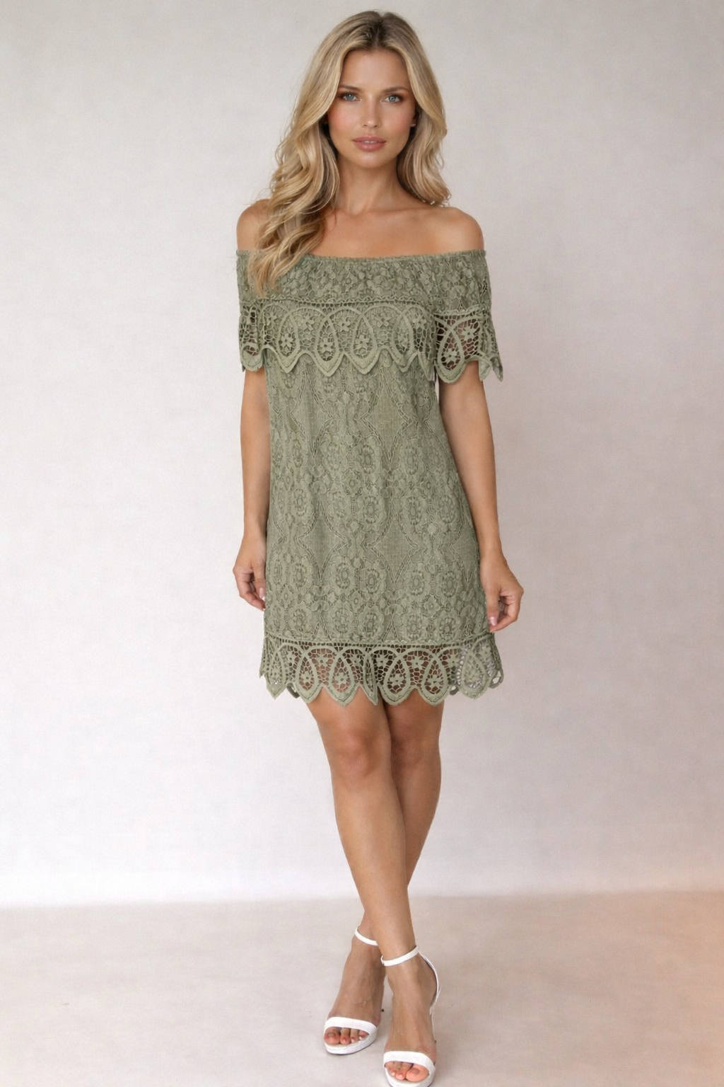 Lace Bardot Mini Dress