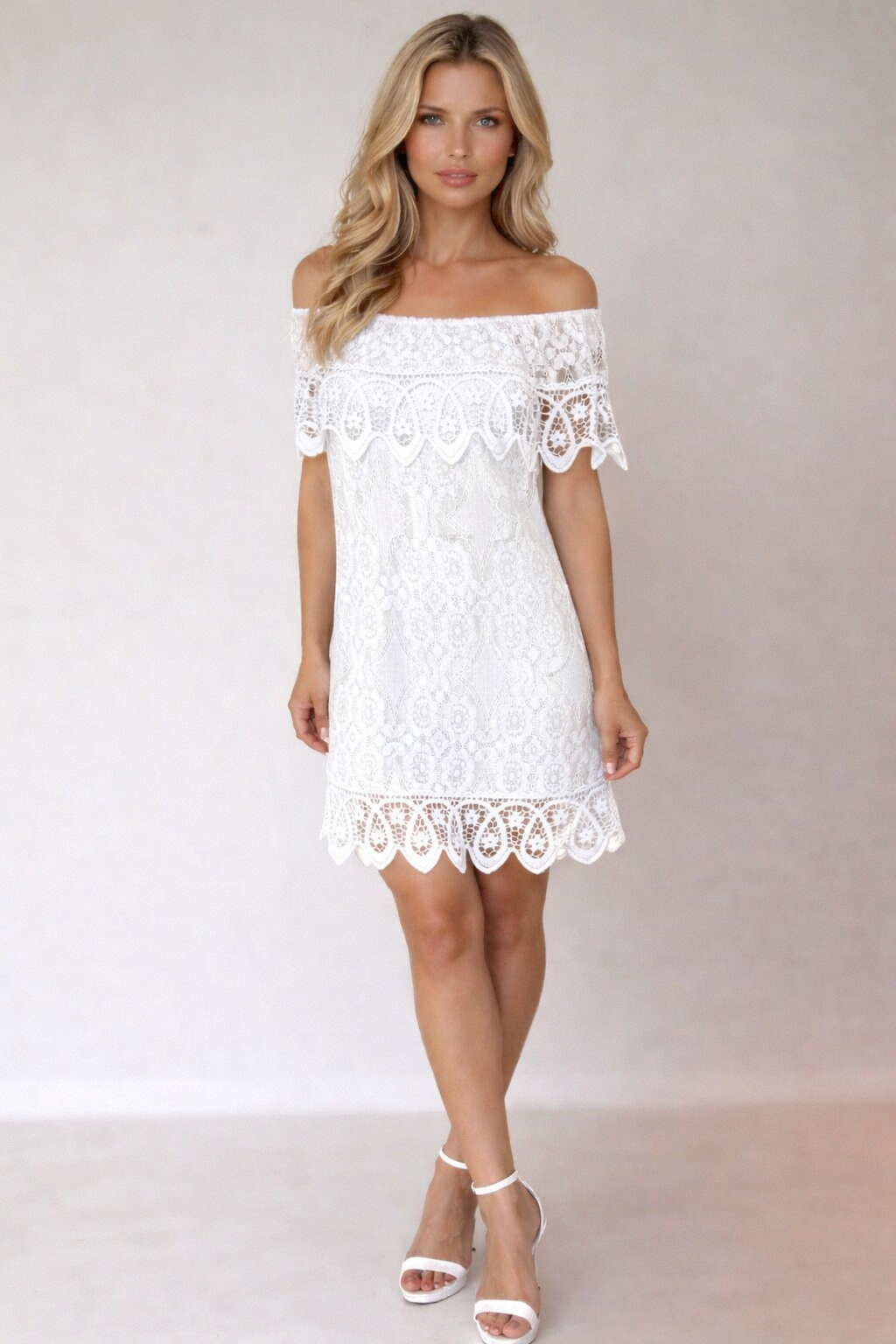Lace Bardot Mini Dress