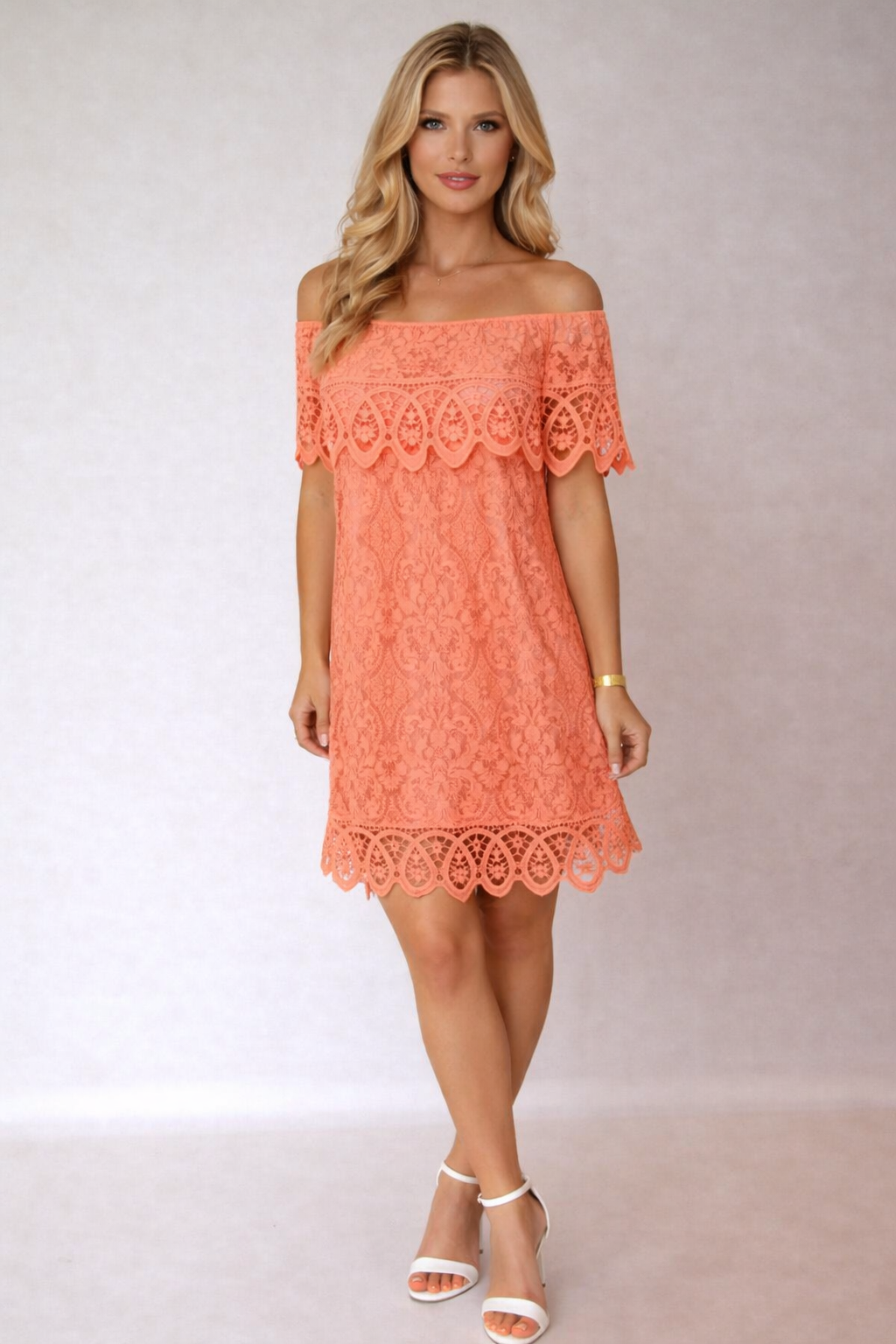 Lace Bardot Mini Dress