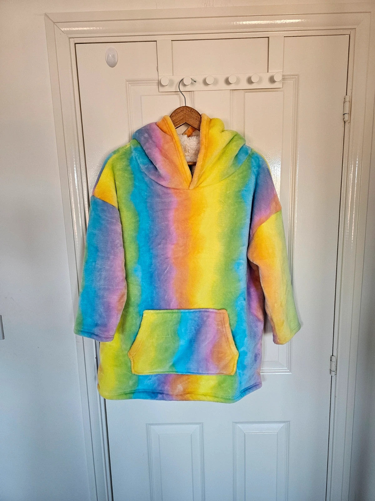 City Comfort multicolour oversized hoodie blanket tie-dye pattern soft sherpa fleece lined